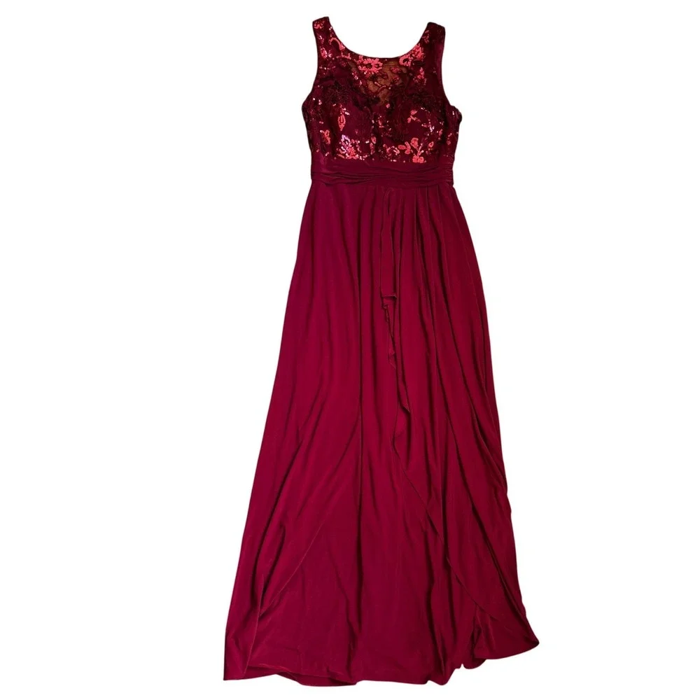 Nightway Womens Sequin Lace Bodice Gown‎ Dress Size 10 Wine Red Formal Event NEW